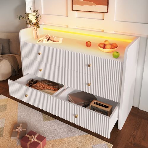 Commode Avec 6 Tiroirs Avec Éclairage LED - Blanc