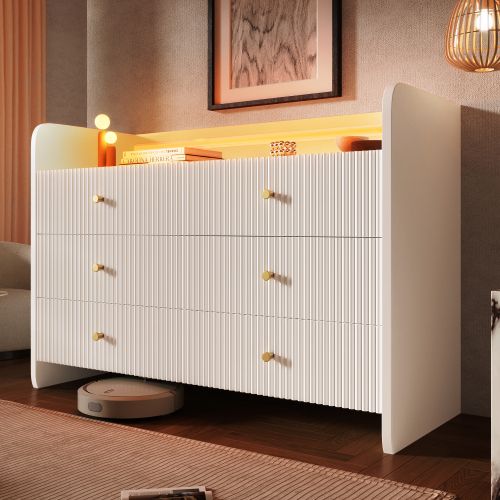 Commode Avec 6 Tiroirs Avec Éclairage LED - Blanc