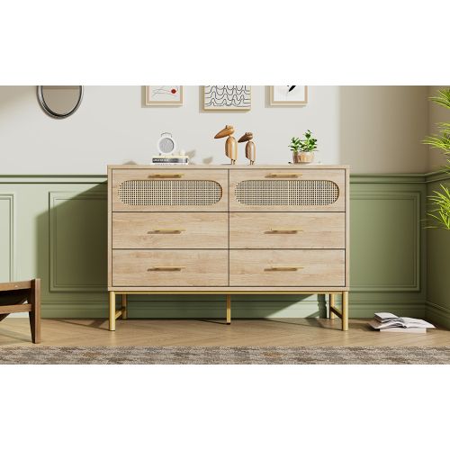 Commode Avec 6 Tiroirs En Rotin - Chêne