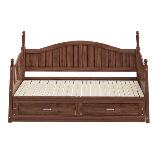 Lit Gigogne 90*190cm-lit Enfant Avec Colonnes Romaines-canapé-lit Avec Tiroirs-en Pin-noyer