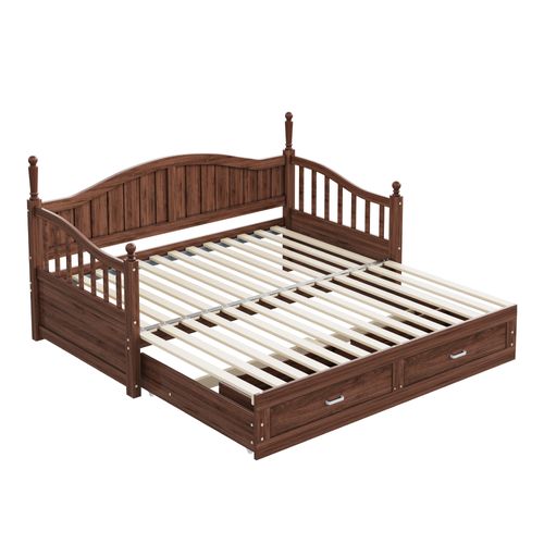 Lit Gigogne 90*190cm-lit Enfant Avec Colonnes Romaines-canapé-lit Avec Tiroirs-en Pin-noyer