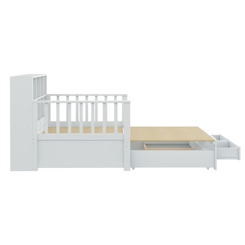 Lit Gigogne En Bois Massif-90x190cm-avec Prise De Charge Dans L'accoudoir Latéral-en Pin-blanc