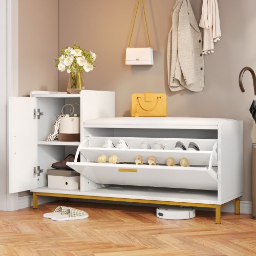 Meuble à Chaussures-étagère à Chaussures Avec 2 Compartiments-banc à Chaussures Assise Rembourrée