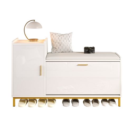 Meuble à Chaussures-étagère à Chaussures Avec 2 Compartiments-banc à Chaussures Assise Rembourrée