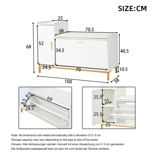 Meuble à Chaussures-étagère à Chaussures Avec 2 Compartiments-banc à Chaussures Assise Rembourrée