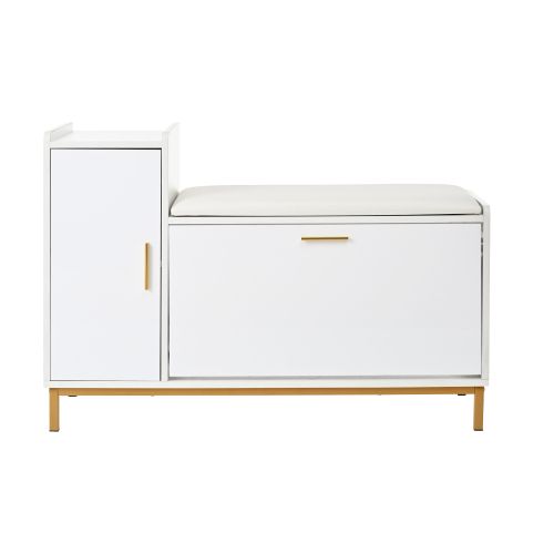 Meuble à Chaussures-étagère à Chaussures Avec 2 Compartiments-banc à Chaussures Assise Rembourrée