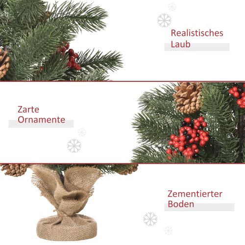 Arbre De Noël Artificiel De Table-avec Support 50cm-4 Baies Rouges Et 4 Pommes De Pin-vert