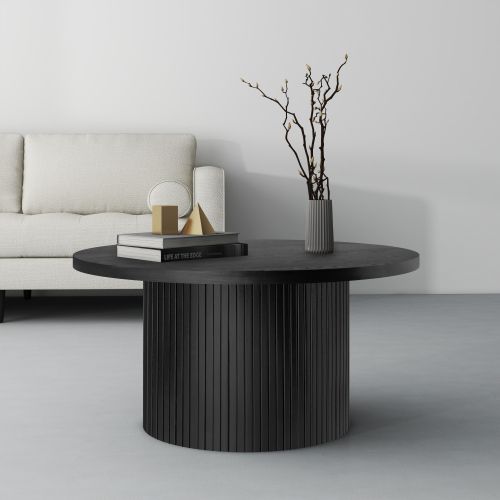 Table Basse Moderne-fini Bois-gain De Place Et Assemblage Facile-rond-chêne-noir