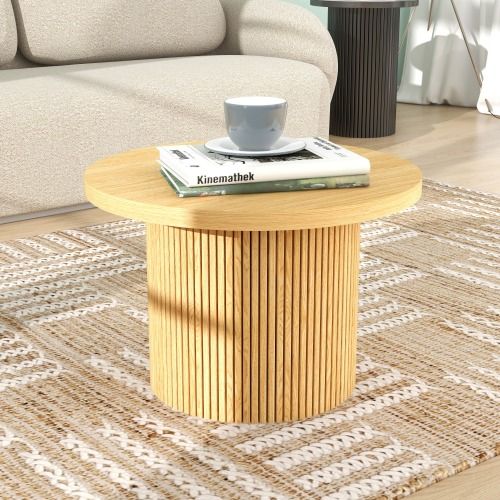 Table Basse Moderne-fini Bois-gain De Place Et Assemblage Facile-rond-chêne-naturel