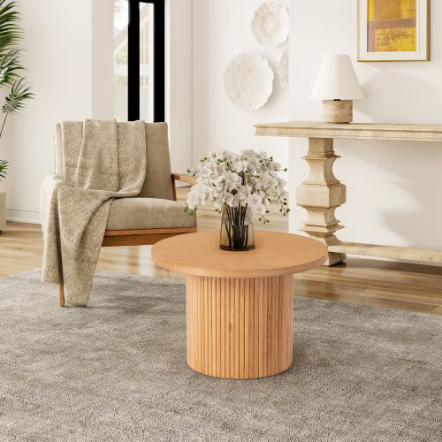 Table Basse Moderne-fini Bois-gain De Place Et Assemblage Facile-rond-chêne-naturel