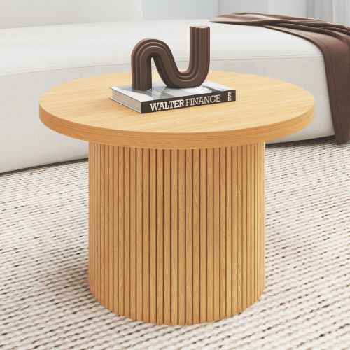 Table Basse Moderne-fini Bois-gain De Place Et Assemblage Facile-rond-chêne-naturel