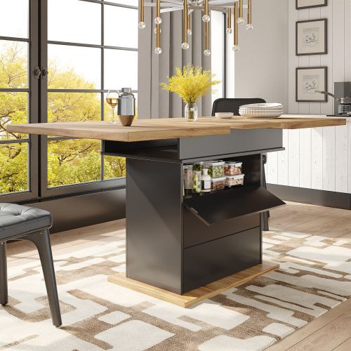 Table à Manger Extensible-table De Cuisine Gain De Place-pour 4 à 6 Personnes- Noire