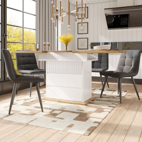 Table à Manger Extensible-table De Cuisine Gain De Place-pour 4 à 6 Personnes- Blanc