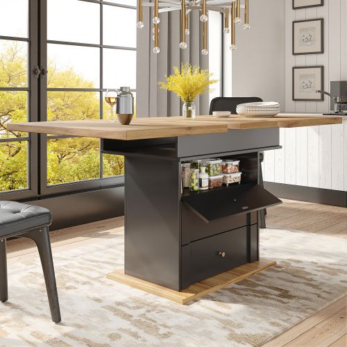 Table à Manger Extensible-table De Cuisine Gain De Place-pour 4 à 6 Personnes- Noire