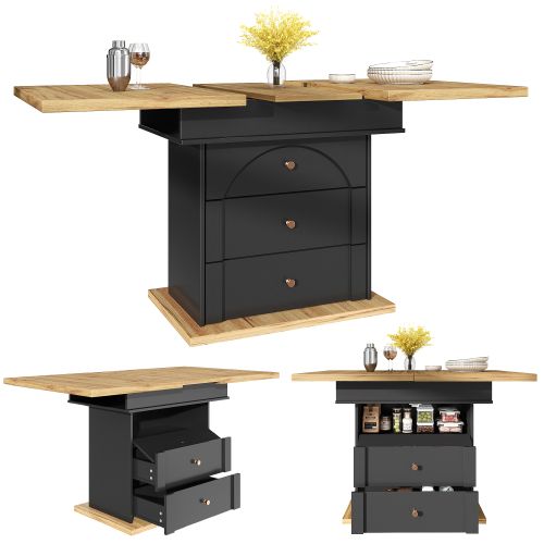 Table à Manger Extensible-table De Cuisine Gain De Place-pour 4 à 6 Personnes- Noire