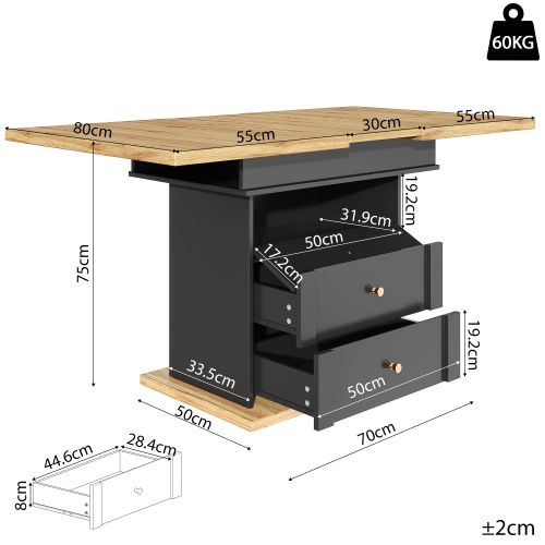 Table à Manger Extensible-table De Cuisine Gain De Place-pour 4 à 6 Personnes- Noire