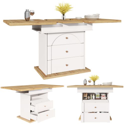 Table à Manger Extensible-table De Cuisine Gain De Place-pour 4 à 6 Personnes- Blanc