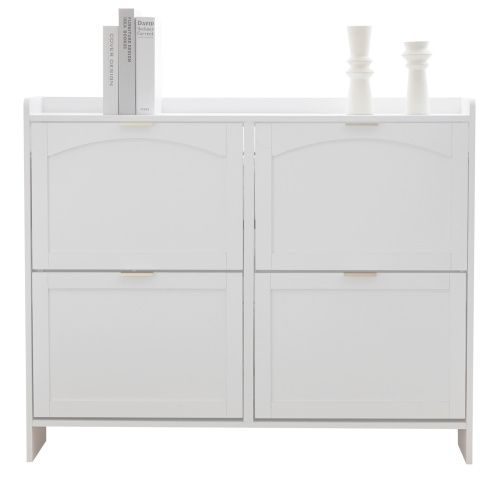 Meuble à Chaussures Avec 4 Compartiments Rabattables-pour Une Entrée Ou Un Couloir-blanc