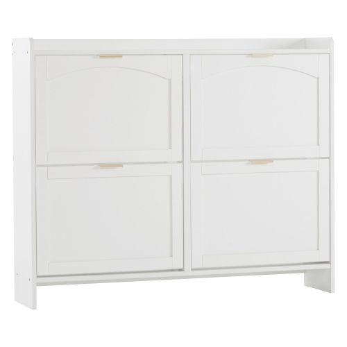 Meuble à Chaussures Avec 4 Compartiments Rabattables-pour Une Entrée Ou Un Couloir-blanc