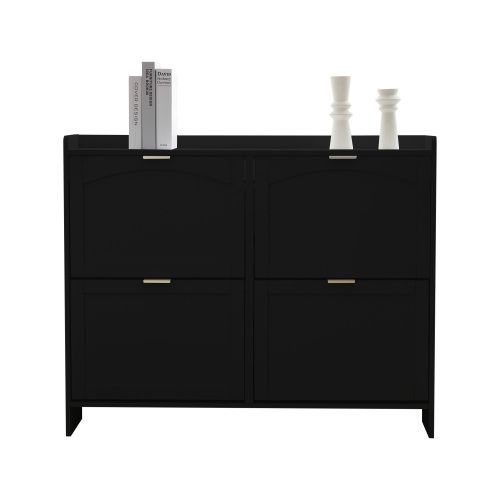 Meuble à Chaussures Avec 4 Compartiments Rabattables-pour Une Entrée Ou Un Couloir-noir