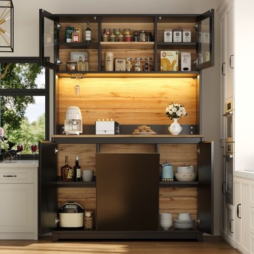 Buffet De Cuisine Avec LED Musicale-meubles De Cuisine H180cm-ouverture Facile-noir