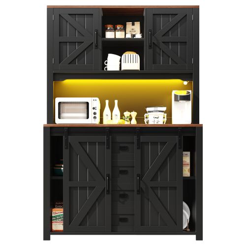 Buffet De Cuisine Avec LED Musicale-meubles De Cuisine Avec Portes Coulissantes-buffets Hauts-noir