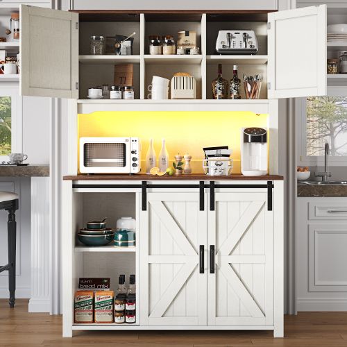 Buffet De Cuisine Avec LED Musicale-meubles De Cuisine Avec Portes Coulissantes-buffets Hauts-blanc