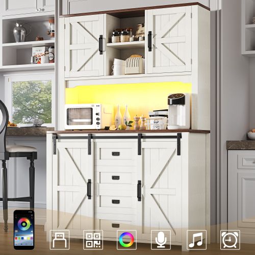 Buffet De Cuisine Avec LED Musicale-meubles De Cuisine Avec Portes Coulissantes-buffets Hauts-blanc