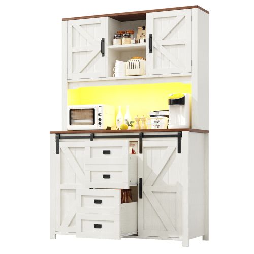 Buffet De Cuisine Avec LED Musicale-meubles De Cuisine Avec Portes Coulissantes-buffets Hauts-blanc