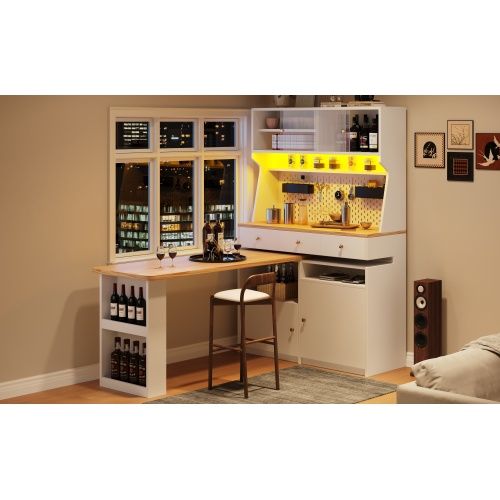 Buffet De Cuisine Avec LED-buffet Haut-meuble De Rangement-meuble De Cuisine-blanc