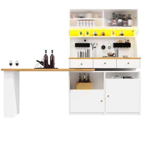 Buffet De Cuisine Avec LED-buffet Haut-meuble De Rangement-meuble De Cuisine-blanc