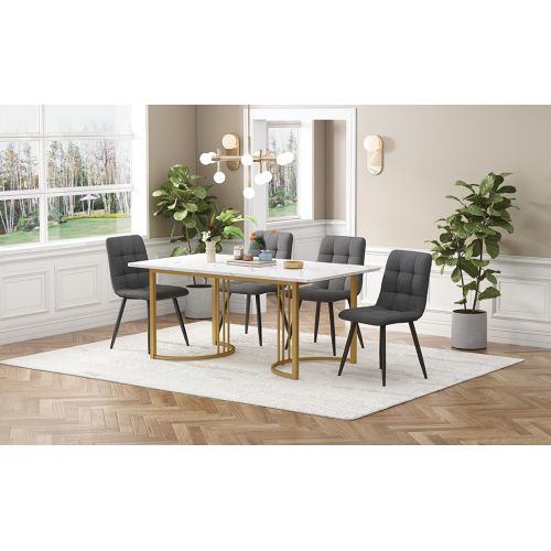 Ensemble De Salle à Manger 5 Pièces : Table Et 4 Chaises En Lin-table De Cuisine-mdf-Blanc