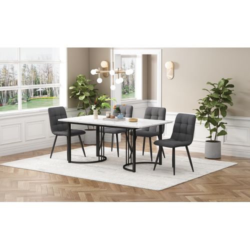 Ensemble De Salle à Manger 5 Pièces : Table Et 4 Chaises En Lin-table De Cuisine-mdf-blanc
