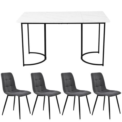 Ensemble De Salle à Manger 5 Pièces : Table Et 4 Chaises En Lin-table De Cuisine-mdf-blanc