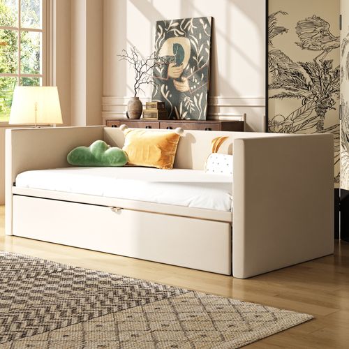 Lit Gigogne -canapé-lit Extensible 90/180*200 Cm-lit Multifonctionnel En Velours-beige