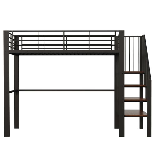 Lit Mezzanine 140 X 200cm-idéal Pour Enfants Et Adultes-Lit Simple-structure Métallique -Noir