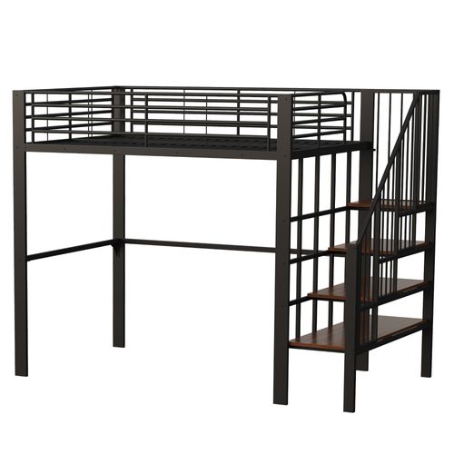 Lit Mezzanine 140 X 200cm-idéal Pour Enfants Et Adultes-Lit Simple-structure Métallique -Noir