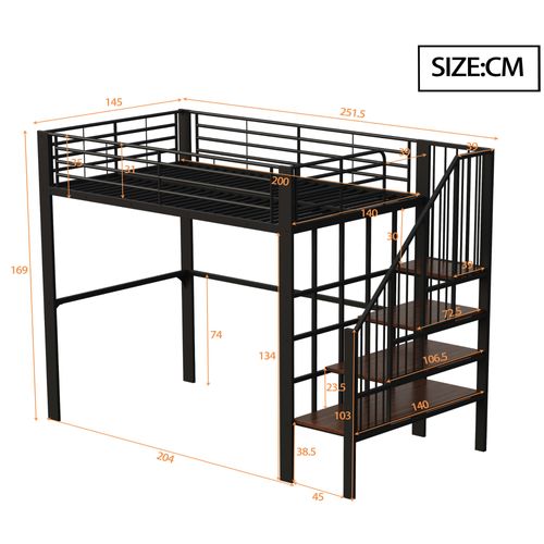Lit Mezzanine 140 X 200cm-idéal Pour Enfants Et Adultes-Lit Simple-structure Métallique -Noir