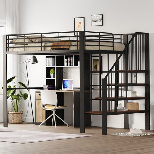 Lit Mezzanine 140 X 200cm-idéal Pour Enfants Et Adultes-Lit Simple-structure Métallique -Noir