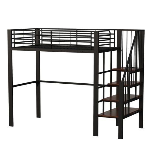 Lit Mezzanine 90x200 Cm-avec Un Grand Espace De Rangement-idéal Pour Enfants Et Adultes-noir