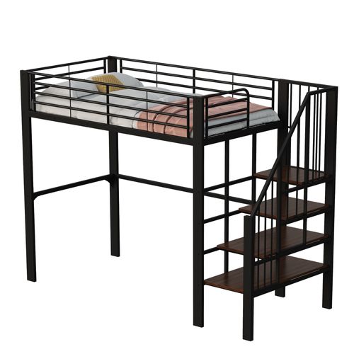 Lit Mezzanine 90x200 Cm-avec Un Grand Espace De Rangement-idéal Pour Enfants Et Adultes-noir