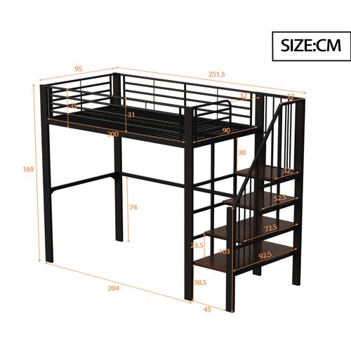 Lit Mezzanine 90x200 Cm-avec Un Grand Espace De Rangement-idéal Pour Enfants Et Adultes-noir