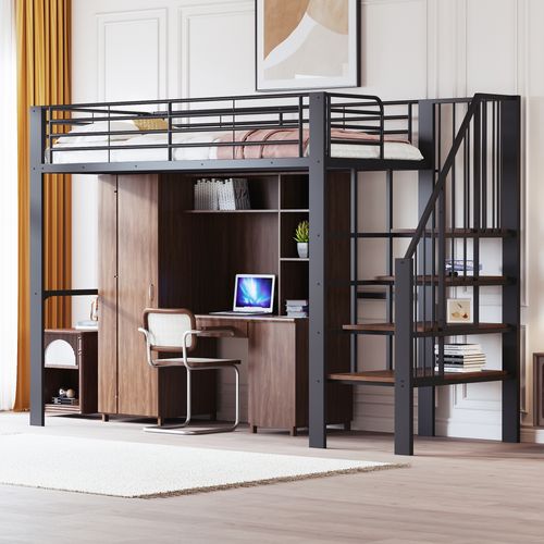 Lit Mezzanine 90x200 Cm-avec Un Grand Espace De Rangement-idéal Pour Enfants Et Adultes-noir