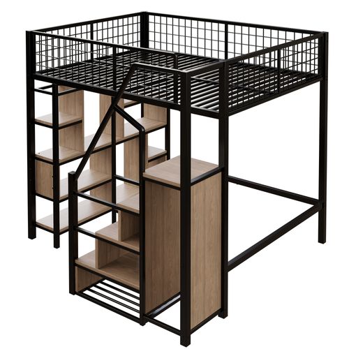 Lit Mezzanine Multifonctionnel 140x200cm-avec Espace De Rangement-Lit Adulte Et Enfant-Noir