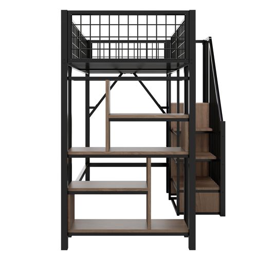 Lit Mezzanine Multifonctionnel 90x200 Cm-en Métal-convient Aux Adultes Et Aux Enfants-noir