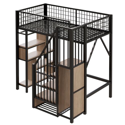 Lit Mezzanine Multifonctionnel 90x200 Cm-en Métal-convient Aux Adultes Et Aux Enfants-noir