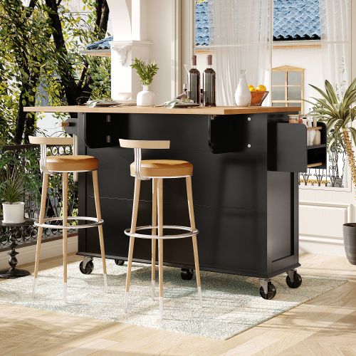 Îlot De Cuisine Avec Rangement-meuble De Cuisine à Roulettes-desserte De Cuisine-portes Vitrées-noir