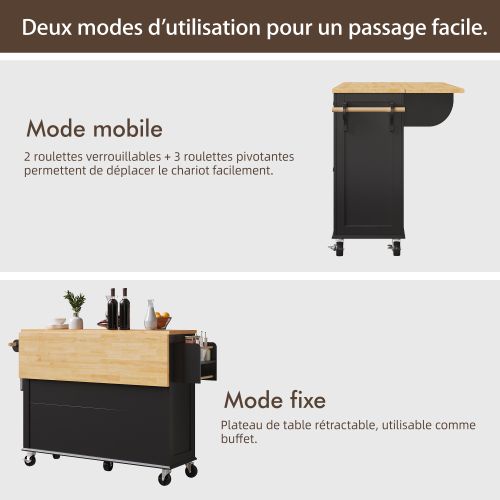 Îlot De Cuisine Avec Rangement-meuble De Cuisine à Roulettes-desserte De Cuisine-portes Vitrées-noir