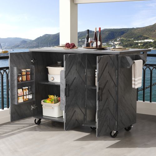 Îlot De Cuisine-meuble De Cuisine Extensible à Roulettes-étagères Réglables-motif Ondulé En 3d-gris