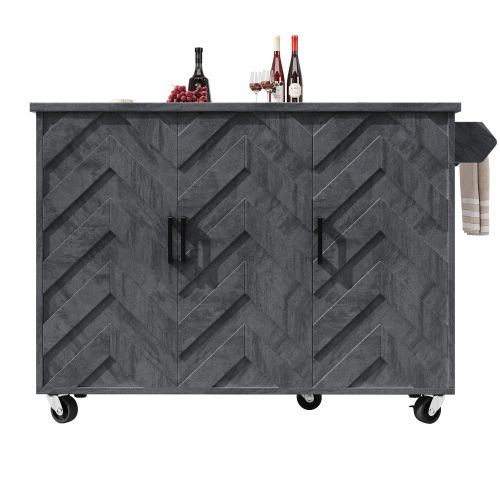 Îlot De Cuisine-meuble De Cuisine Extensible à Roulettes-étagères Réglables-motif Ondulé En 3d-gris